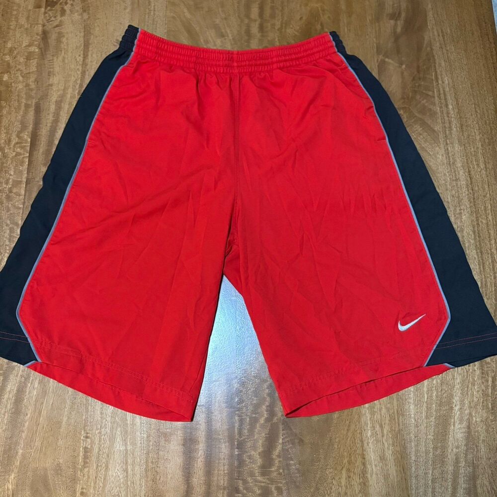Nike Dri Fit Basketball Shorts Men’s XL Red Black Drawstring Polyester